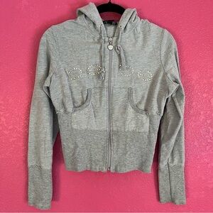 Vintage Bebe Ribbed Waist Zip Up Hoodie Sweater